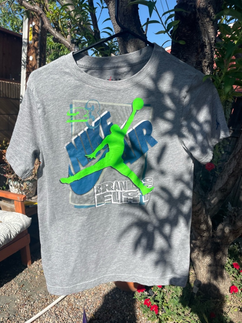Jordan Kids' Gray Tee with Neon Green Jumpman and Blue Graphic
